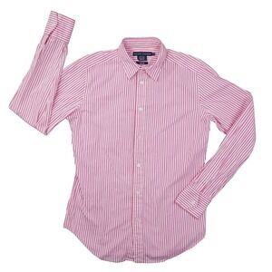 Ralph Lauren Slim Fit Button Up Shirt Women's 8 Pink White Stripe Long Sleeve